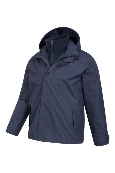 'Fell' Men's 3 in 1 Water Resistant Jacket Adjustable Hood Full Zip Winter Coat Navy - Image 5