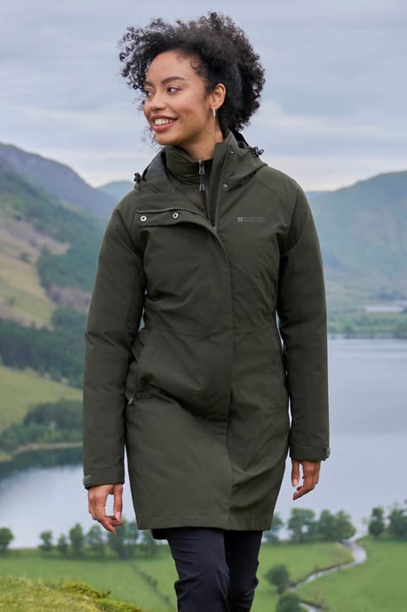 'Alaskan' Women's 3 In 1 Long Jacket with Adjustable Hood Waterproof Coat Khaki - Image 1