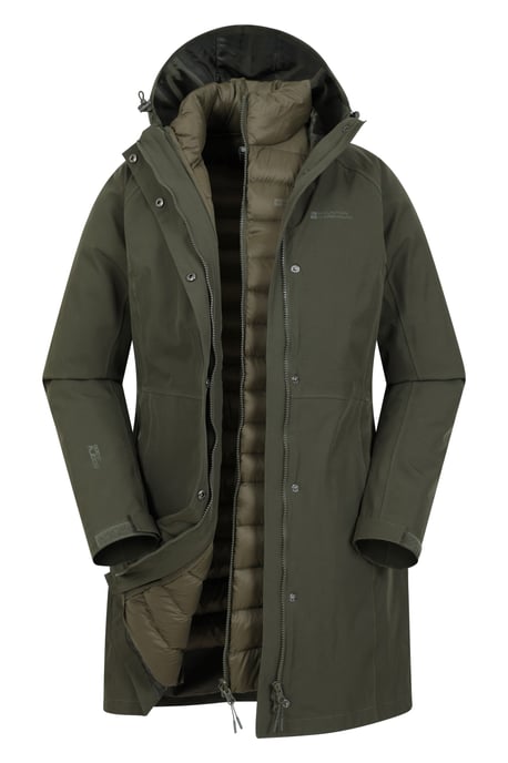 'Alaskan' Women's 3 In 1 Long Jacket with Adjustable Hood Waterproof Coat Khaki - Image 2