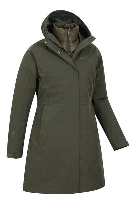 'Alaskan' Women's 3 In 1 Long Jacket with Adjustable Hood Waterproof Coat Khaki - Image 3