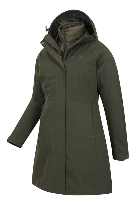 'Alaskan' Women's 3 In 1 Long Jacket with Adjustable Hood Waterproof Coat Khaki - Image 5