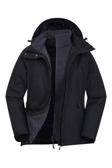 'Thunderstorm' Women's 3 in 1 Jacket Waterproof Inner Fleece Hooded Winter Coat Black - Image 5