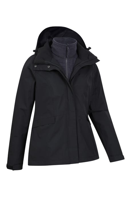 'Thunderstorm' Women's 3 in 1 Jacket Waterproof Inner Fleece Hooded Winter Coat Black - Image 6