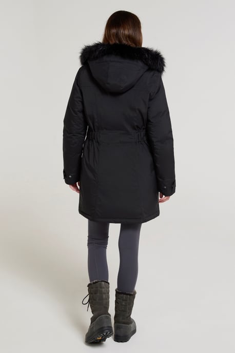 'Aurora' Women's Down Jacket Waterproof Faux Fur Hood Warm Full Zip Winter Coat Black - Image 4