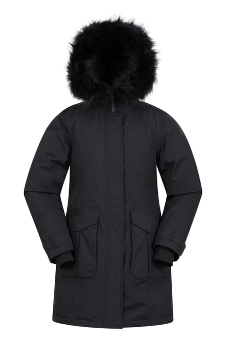 'Aurora' Women's Down Jacket Waterproof Faux Fur Hood Warm Full Zip Winter Coat Black - Image 6