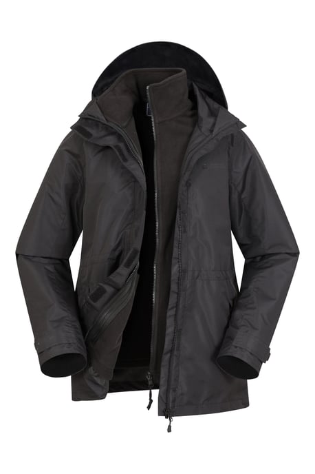'Fell' Women's 3 in 1 Jacket Water Resistant Inner Fleece Hooded Rain Jacket Black - Image 2