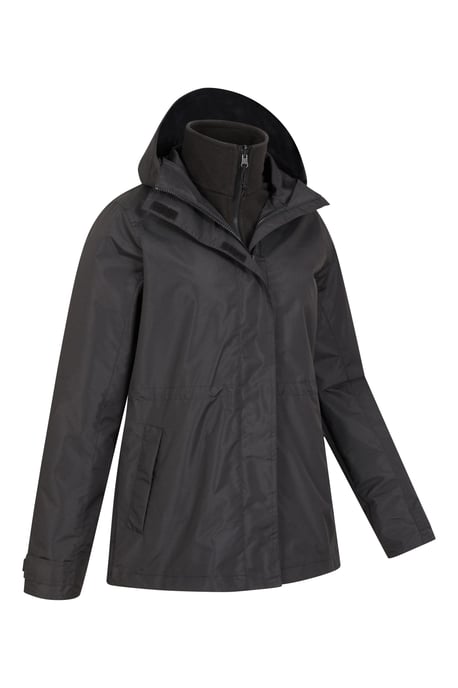 'Fell' Women's 3 in 1 Jacket Water Resistant Inner Fleece Hooded Rain Jacket Black - Image 3