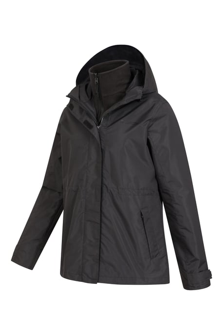 'Fell' Women's 3 in 1 Jacket Water Resistant Inner Fleece Hooded Rain Jacket Black - Image 5