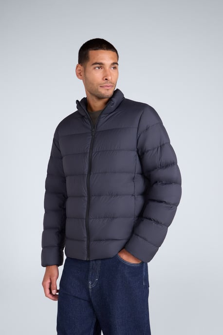 Men's Lightweight Down Jacket Water Resistant Zip Up Hooded Puffer Winter Coat Black - Image 1