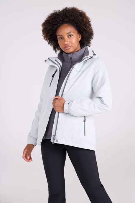'Bracken' Women's Melange 3 in 1 Jacket Waterproof Hooded Full Zip Winter Coat White - Image 2