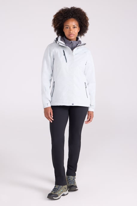 'Bracken' Women's Melange 3 in 1 Jacket Waterproof Hooded Full Zip Winter Coat White - Image 3