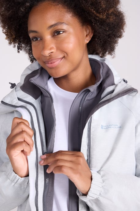 'Bracken' Women's Melange 3 in 1 Jacket Waterproof Hooded Full Zip Winter Coat White - Image 4
