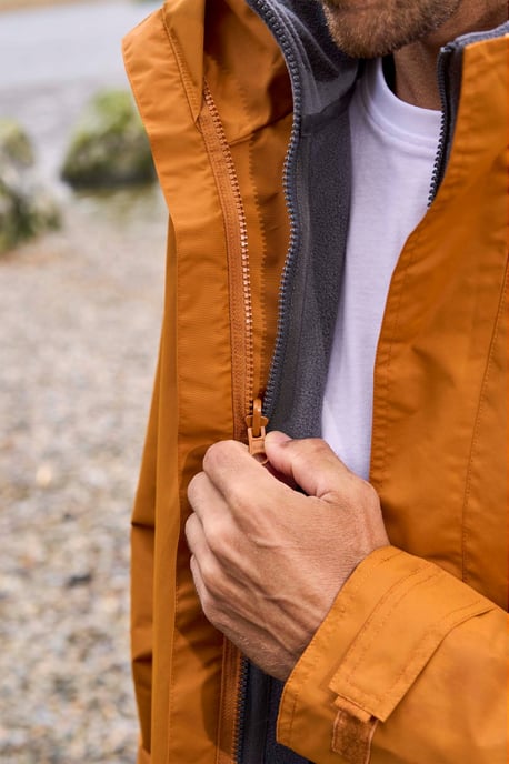 'Fell' Men's 3 in 1 Water Resistant Jacket Adjustable Hood Full Zip Winter Coat Orange - Image 2