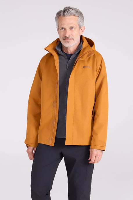 'Fell' Men's 3 in 1 Water Resistant Jacket Adjustable Hood Full Zip Winter Coat Orange - Image 3