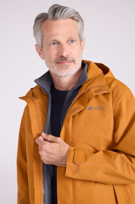 'Fell' Men's 3 in 1 Water Resistant Jacket Adjustable Hood Full Zip Winter Coat Orange - Image 5