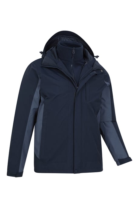 'Thunderstorm' Men's 3 in 1 Jacket Waterproof Inner Fleece Hooded Winter Coat Dark Blue - Image 3