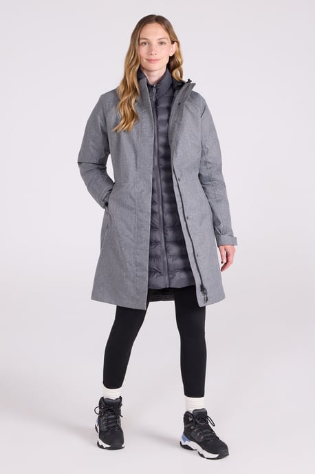 'Alaskan' Women's 3 In 1 Long Jacket with Adjustable Hood Waterproof Coat Dark Grey - Image 1