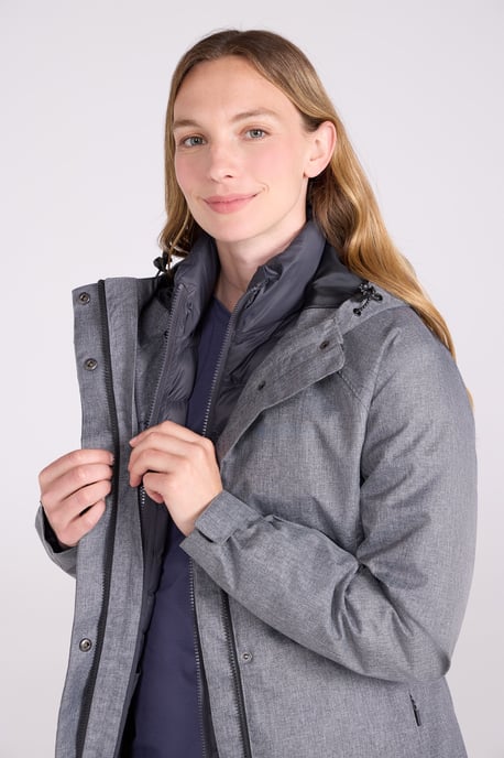 'Alaskan' Women's 3 In 1 Long Jacket with Adjustable Hood Waterproof Coat Dark Grey - Image 4