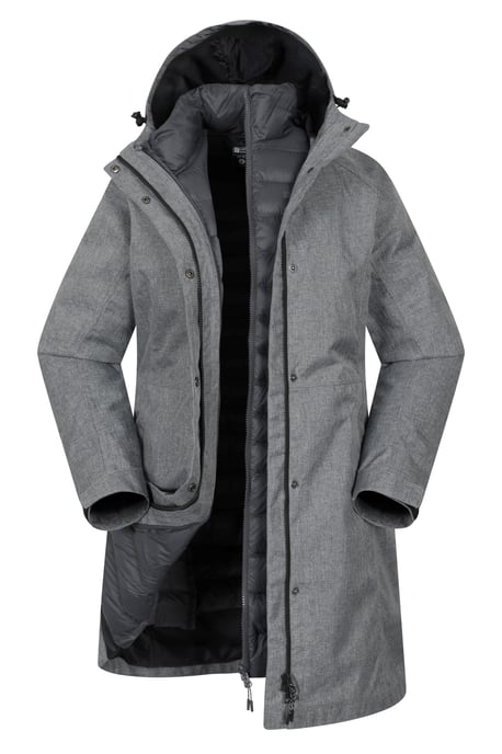 'Alaskan' Women's 3 In 1 Long Jacket with Adjustable Hood Waterproof Coat Dark Grey - Image 6