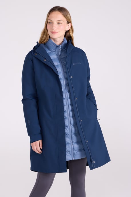 'Alaskan' Women's 3 In 1 Long Jacket with Adjustable Hood Waterproof Coat Dark Blue - Image 1
