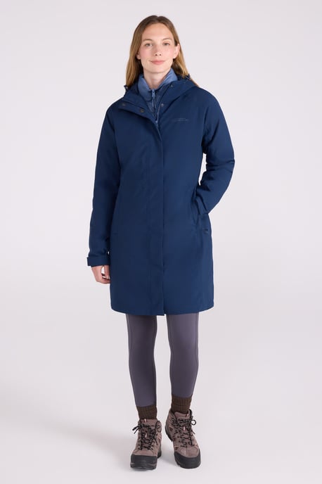 'Alaskan' Women's 3 In 1 Long Jacket with Adjustable Hood Waterproof Coat Dark Blue - Image 2
