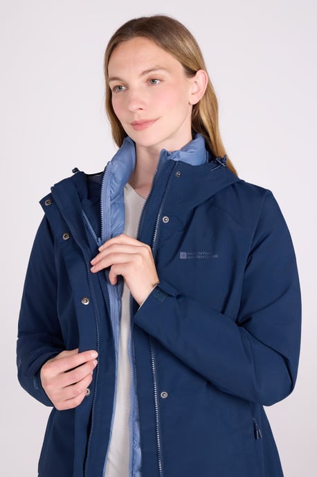 'Alaskan' Women's 3 In 1 Long Jacket with Adjustable Hood Waterproof Coat Dark Blue - Image 4