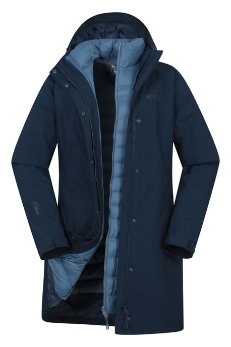 'Alaskan' Women's 3 In 1 Long Jacket with Adjustable Hood Waterproof Coat Dark Blue - Image 6