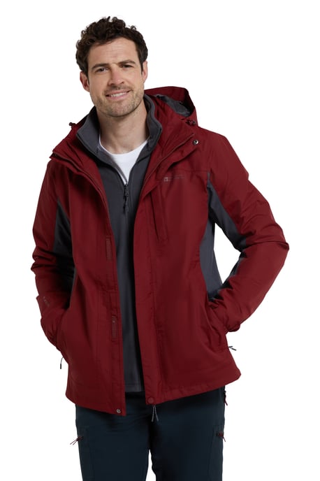 'Thunderstorm' Men's 3 in 1 Jacket Waterproof Inner Fleece Hooded Winter Coat Red - Image 1