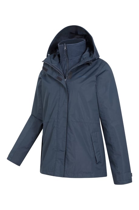 'Fell' Women's 3 in 1 Jacket Water Resistant Inner Fleece Hooded Rain Jacket Navy - Image 5