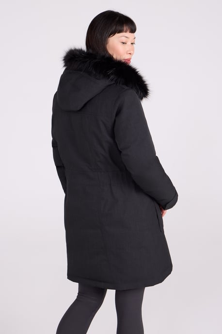 'Aurora' Women's Down Jacket Waterproof Faux Fur Hood Warm Full Zip Winter Coat Black - Image 3