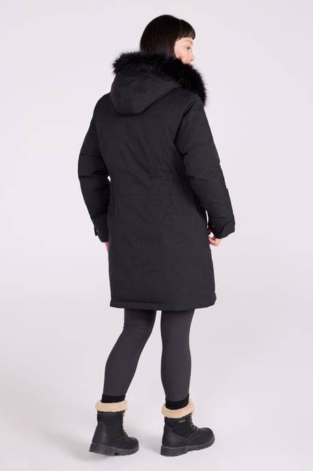 'Aurora' Women's Down Jacket Waterproof Faux Fur Hood Warm Full Zip Winter Coat Black - Image 4