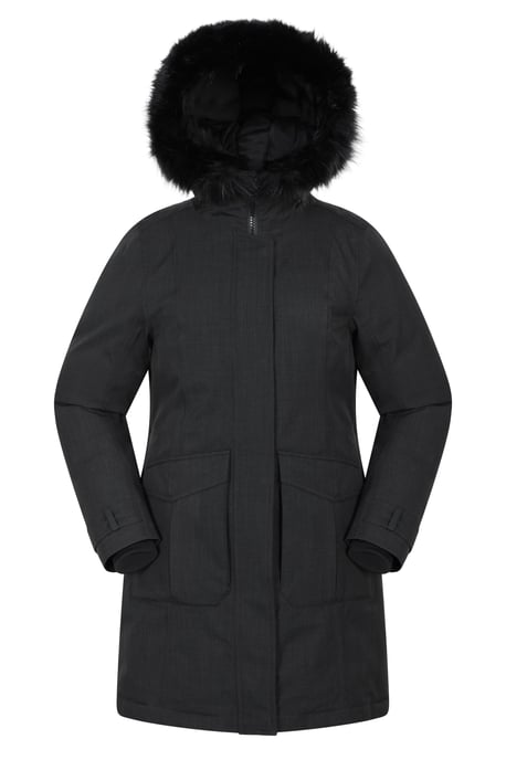 'Aurora' Women's Down Jacket Waterproof Faux Fur Hood Warm Full Zip Winter Coat Black - Image 5