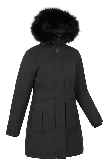 'Aurora' Women's Down Jacket Waterproof Faux Fur Hood Warm Full Zip Winter Coat Black - Image 6