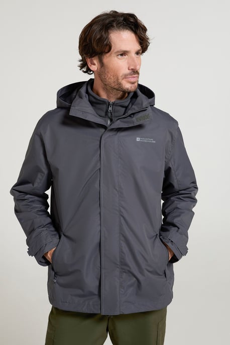 'Fell' Men's 3 in 1 Water Resistant Jacket Adjustable Hood Full Zip Winter Coat Grey - Image 2