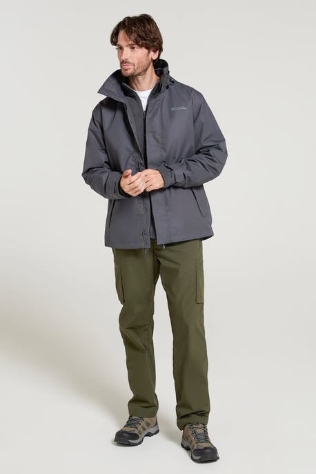 'Fell' Men's 3 in 1 Water Resistant Jacket Adjustable Hood Full Zip Winter Coat Grey - Image 4
