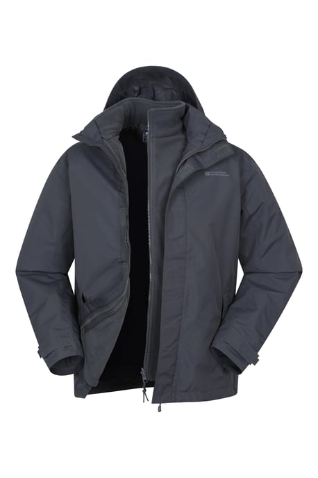 'Fell' Men's 3 in 1 Water Resistant Jacket Adjustable Hood Full Zip Winter Coat Grey - Image 5