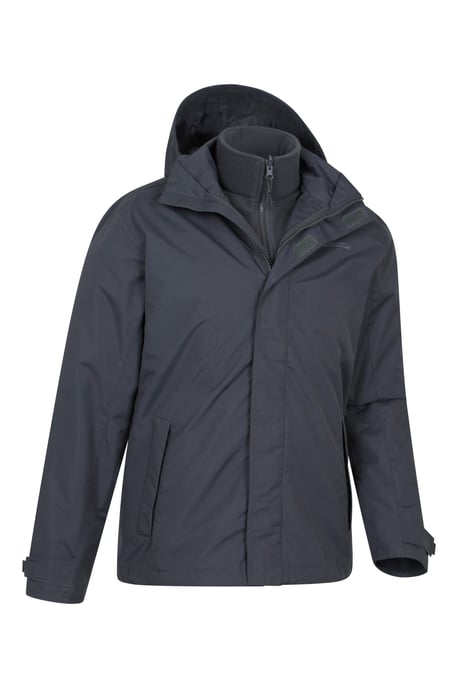 'Fell' Men's 3 in 1 Water Resistant Jacket Adjustable Hood Full Zip Winter Coat Grey - Image 6