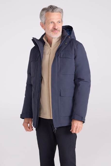 'Concord' Men's Extreme Down Jacket Waterproof Hooded Full Zip Long Winter Coat Blue - Image 2