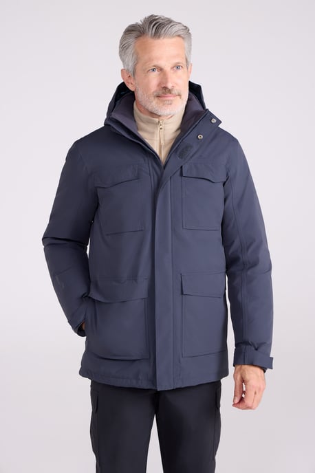 'Concord' Men's Extreme Down Jacket Waterproof Hooded Full Zip Long Winter Coat Blue - Image 4