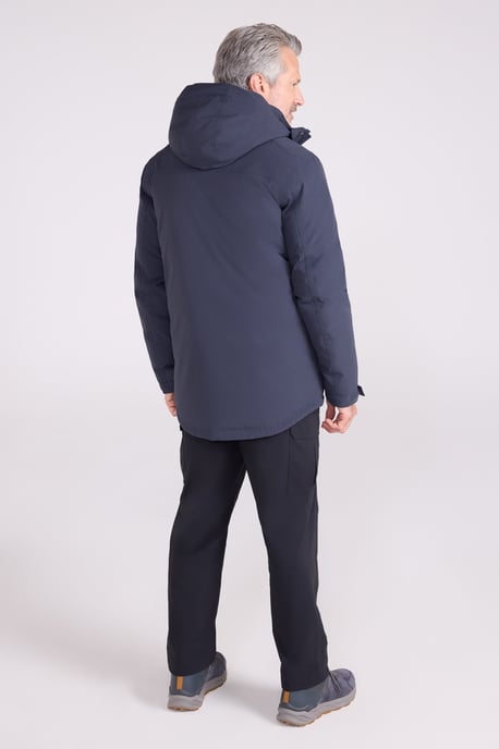 'Concord' Men's Extreme Down Jacket Waterproof Hooded Full Zip Long Winter Coat Blue - Image 5