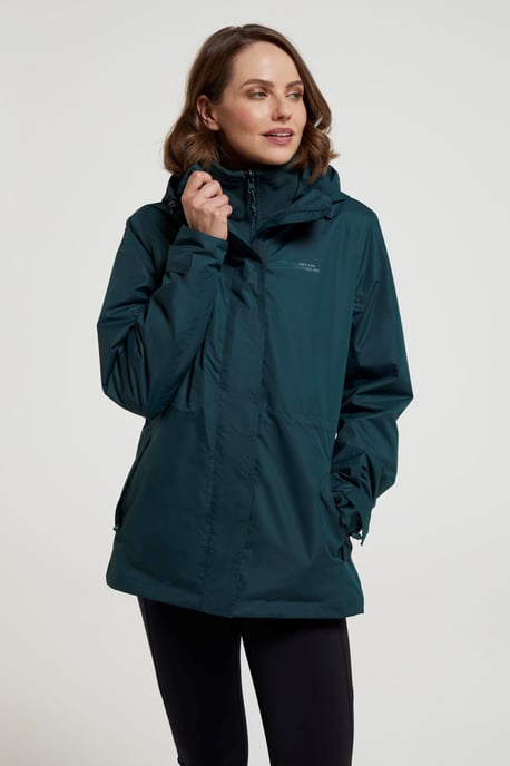 'Fell' Women's 3 in 1 Jacket Water Resistant Inner Fleece Hooded Rain Jacket Dark Green - Image 1