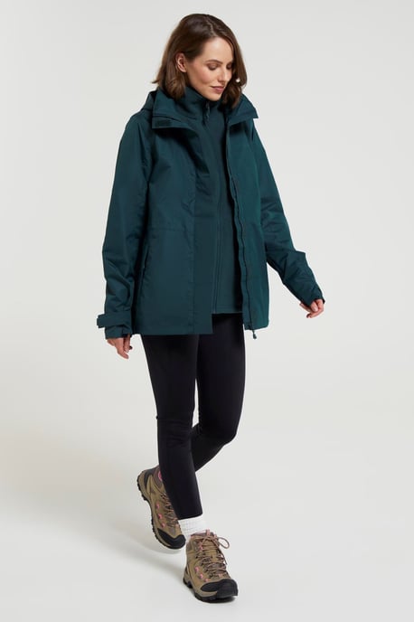 'Fell' Women's 3 in 1 Jacket Water Resistant Inner Fleece Hooded Rain Jacket Dark Green - Image 2
