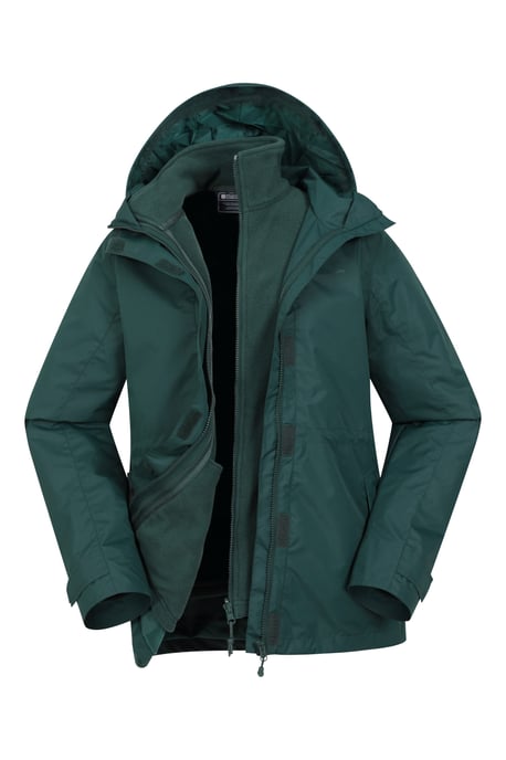 'Fell' Women's 3 in 1 Jacket Water Resistant Inner Fleece Hooded Rain Jacket Dark Green - Image 5