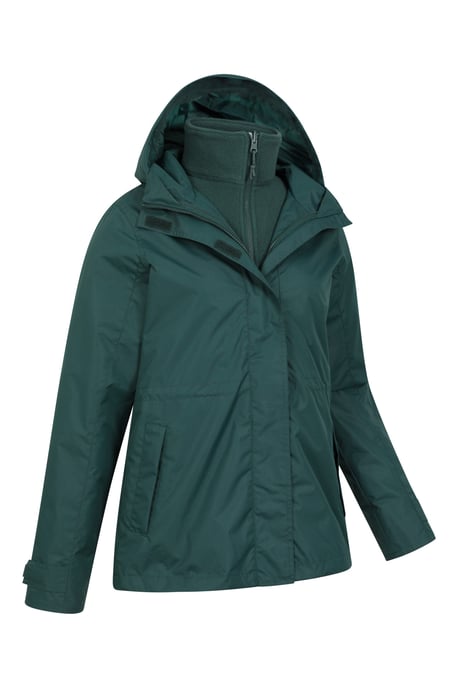 'Fell' Women's 3 in 1 Jacket Water Resistant Inner Fleece Hooded Rain Jacket Dark Green - Image 6