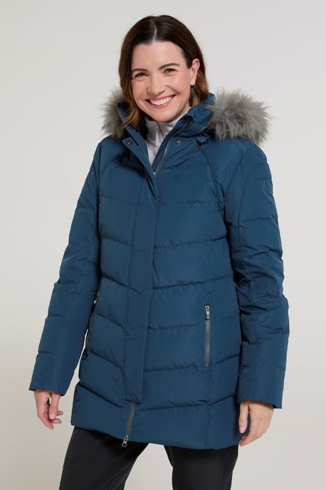 'Isla II' Women's Down Jacket Water Resistant Faux Fur Hood Warm Winter Coat Blue - Image 1