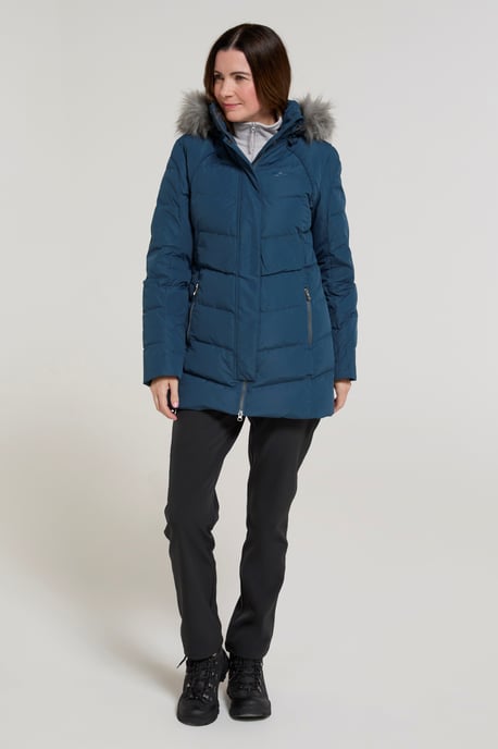 'Isla II' Women's Down Jacket Water Resistant Faux Fur Hood Warm Winter Coat Blue - Image 2