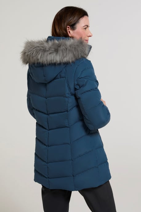 'Isla II' Women's Down Jacket Water Resistant Faux Fur Hood Warm Winter Coat Blue - Image 3