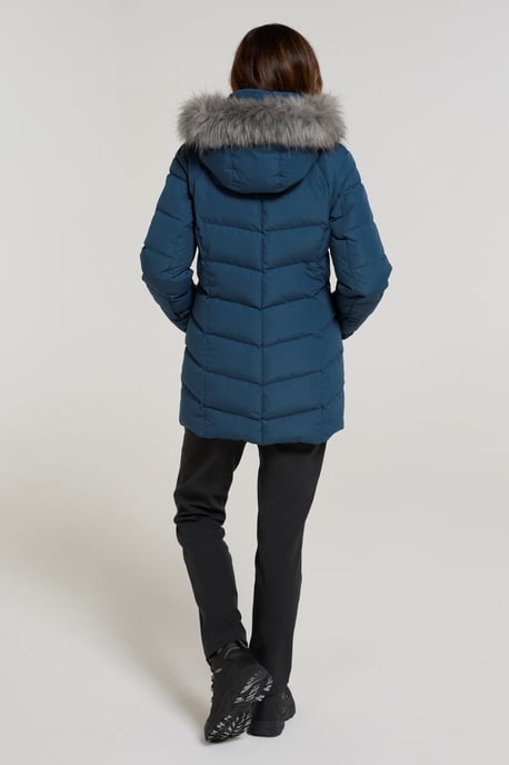 'Isla II' Women's Down Jacket Water Resistant Faux Fur Hood Warm Winter Coat Blue - Image 4