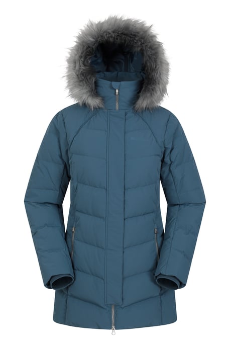 'Isla II' Women's Down Jacket Water Resistant Faux Fur Hood Warm Winter Coat Blue - Image 5