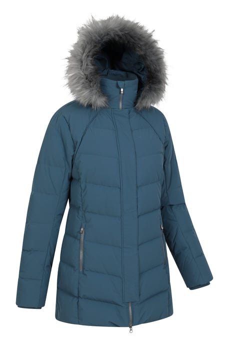 'Isla II' Women's Down Jacket Water Resistant Faux Fur Hood Warm Winter Coat Blue - Image 6